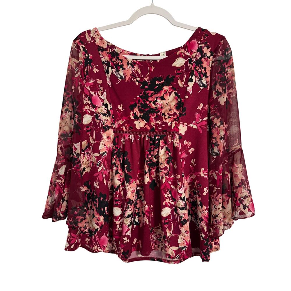 Perseption Concept Women's S Whimsigoth Floral Babydoll Bell Sleeve Tunic Fairy